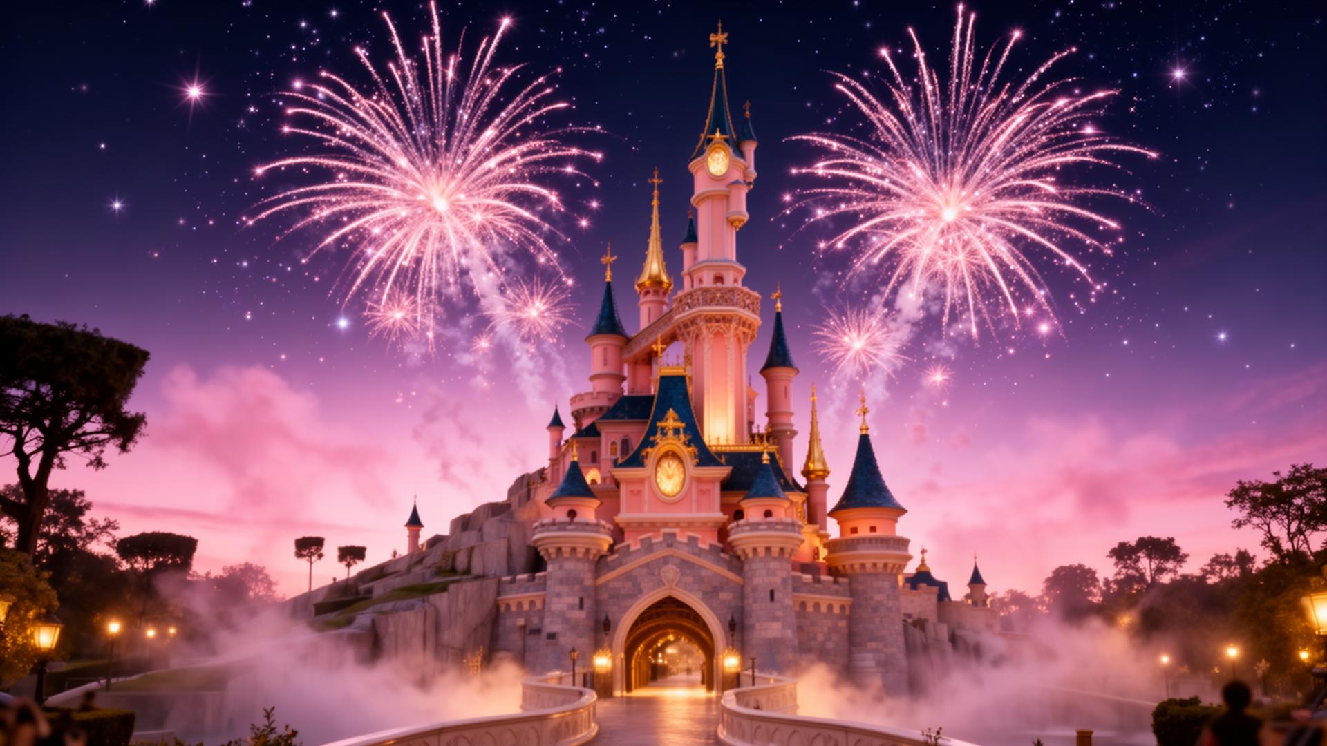 Disneyland Paris castle with fireworks