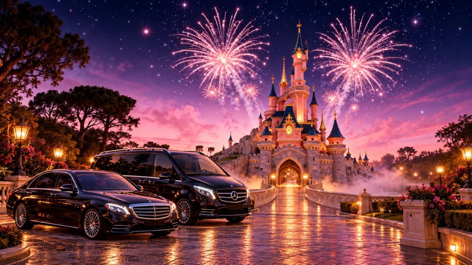 Disneyland Paris castle with fireworks